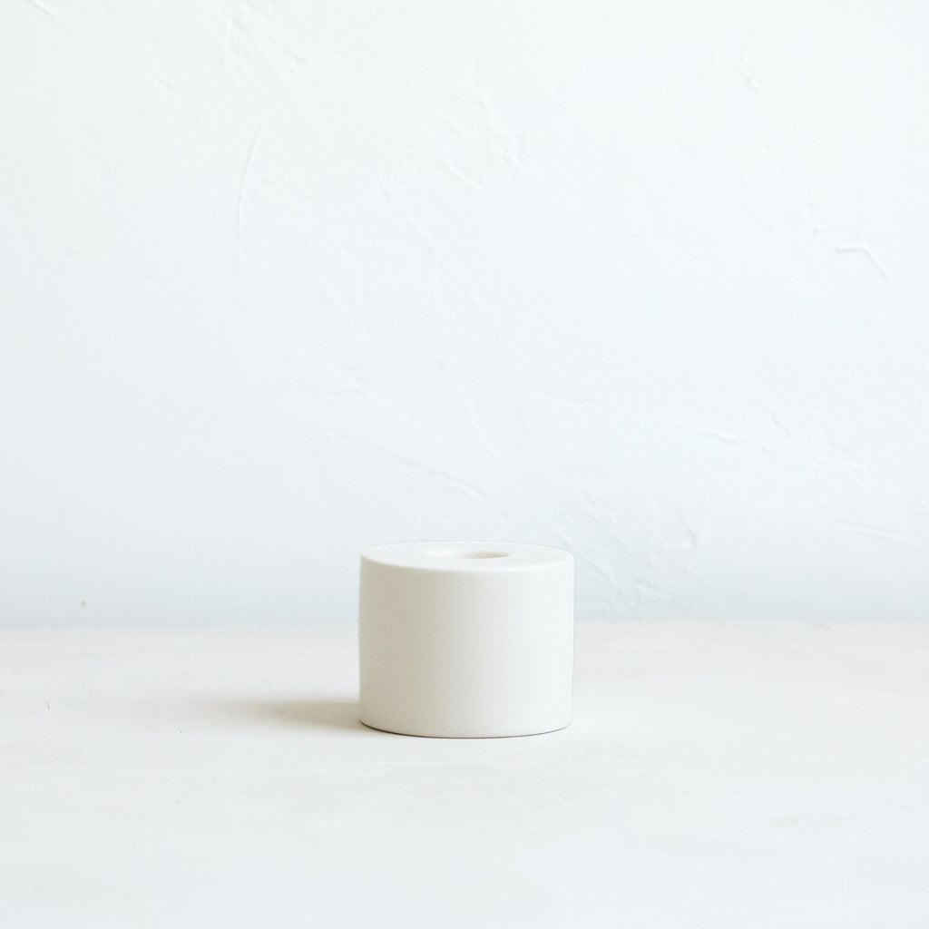 Petite Ceramic Taper Holders in Matte White - Cylinder