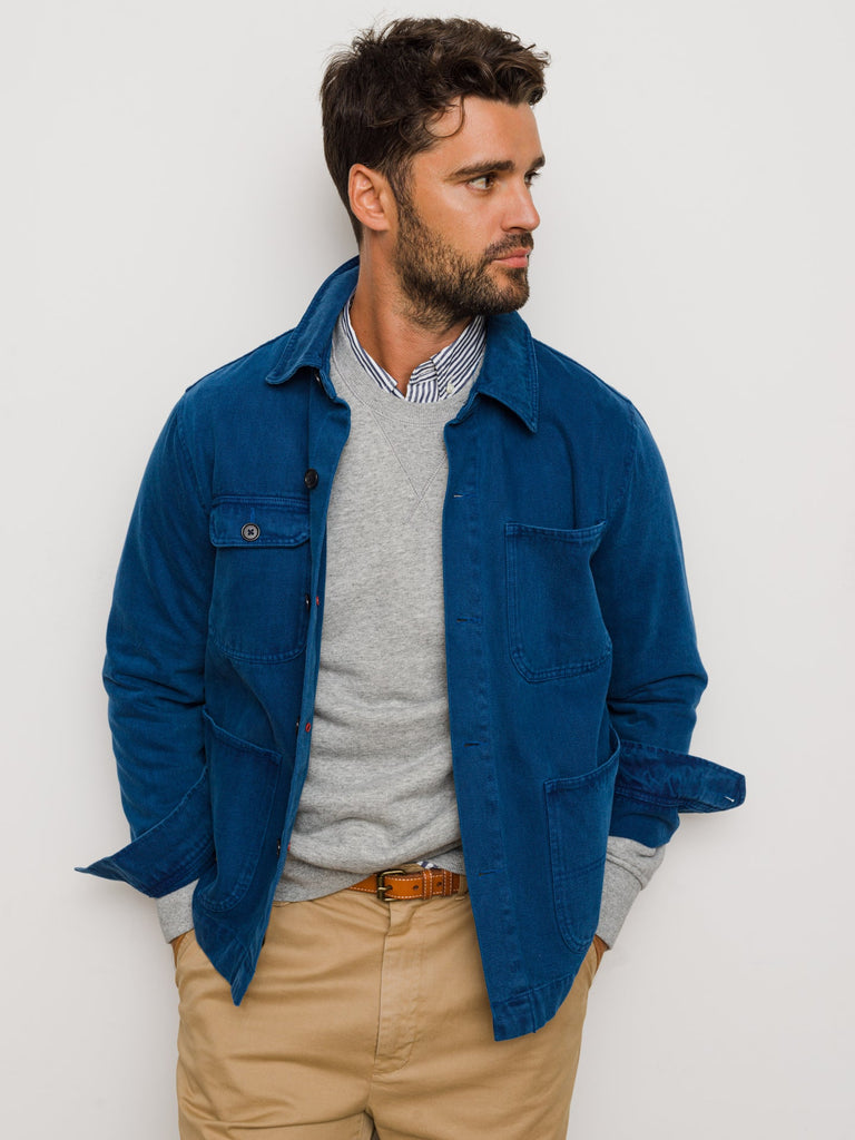 Garment Dyed Work Jacket in Recycled Denim - French Navy