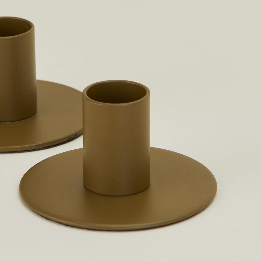 Essential Metal Candle Holders, Set of 2 - Olive