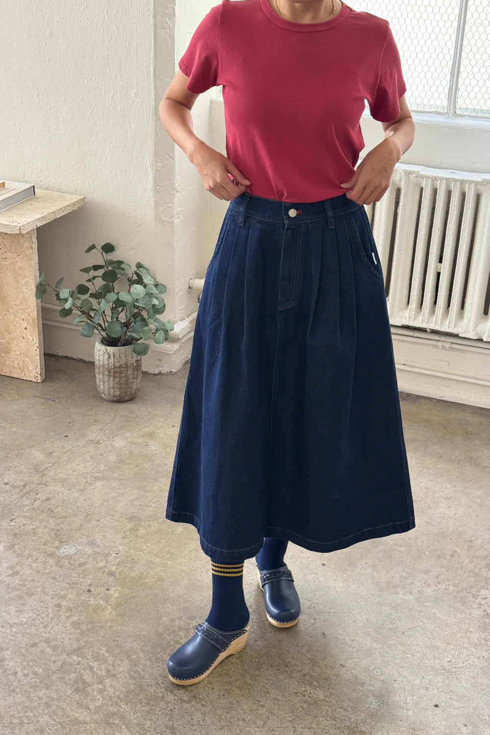 Long Farm Girl Skirt - Raw Denim