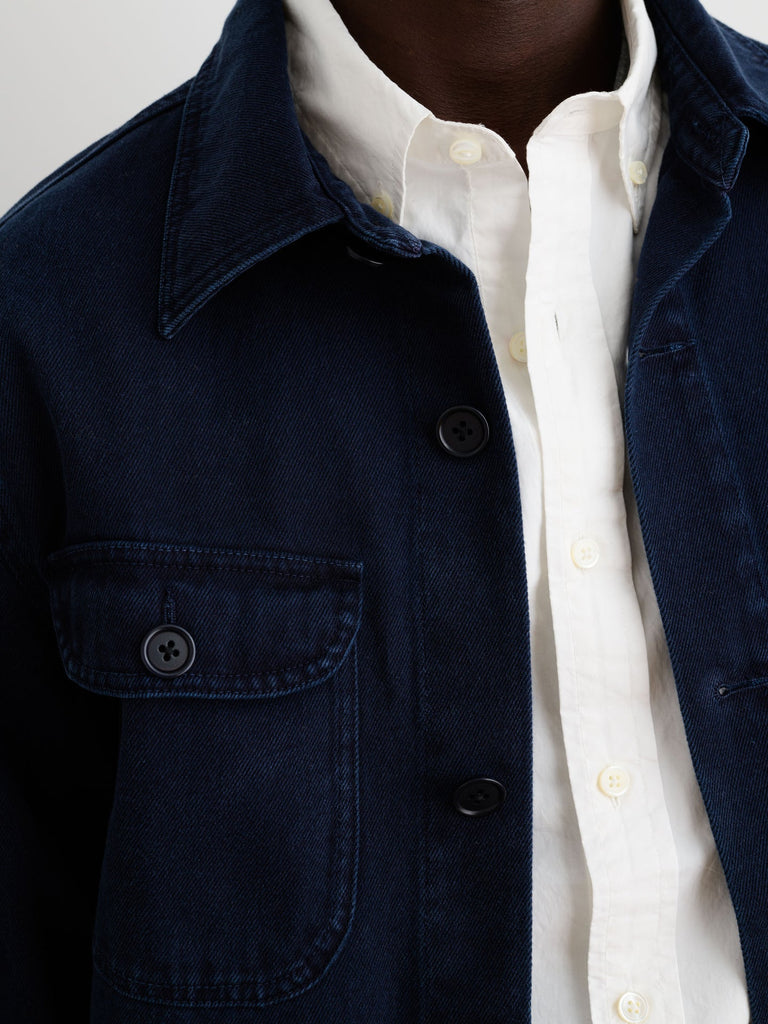 Garment Dyed Work Jacket in Recycled Denim - Dark Navy