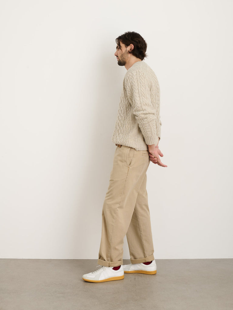 Fisherman Cable Crewneck in Donegal Wool - Oatmeal