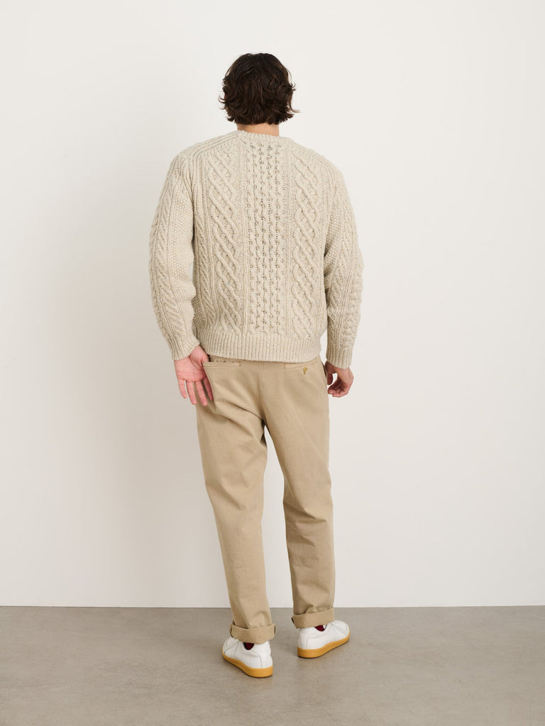 Fisherman Cable Crewneck in Donegal Wool - Oatmeal