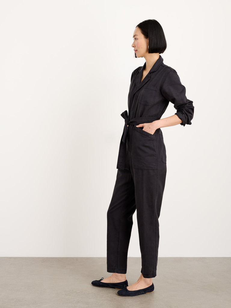 Standard Zip Jumpsuit in Twill Blend - Black