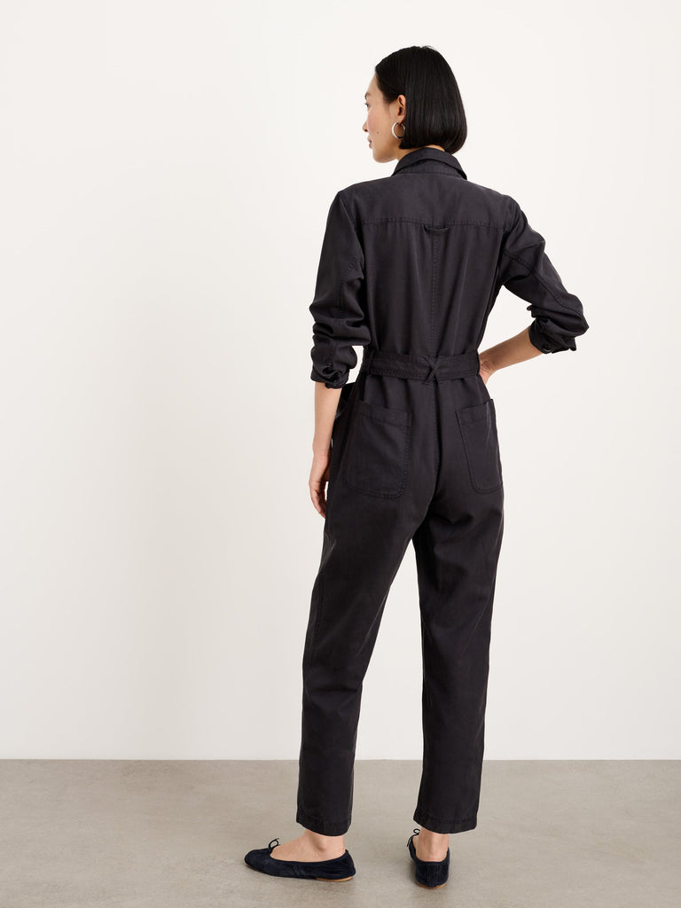 Standard Zip Jumpsuit in Twill Blend - Black