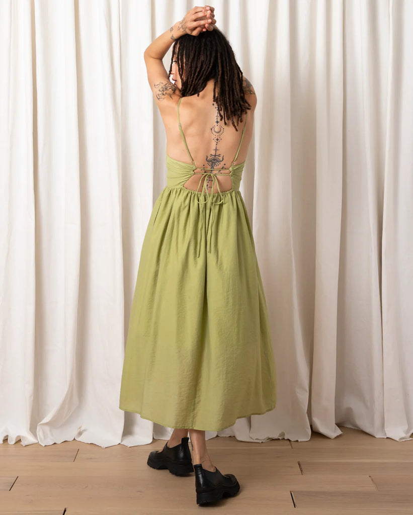 Tie Back Midi Dress - Muted Lime