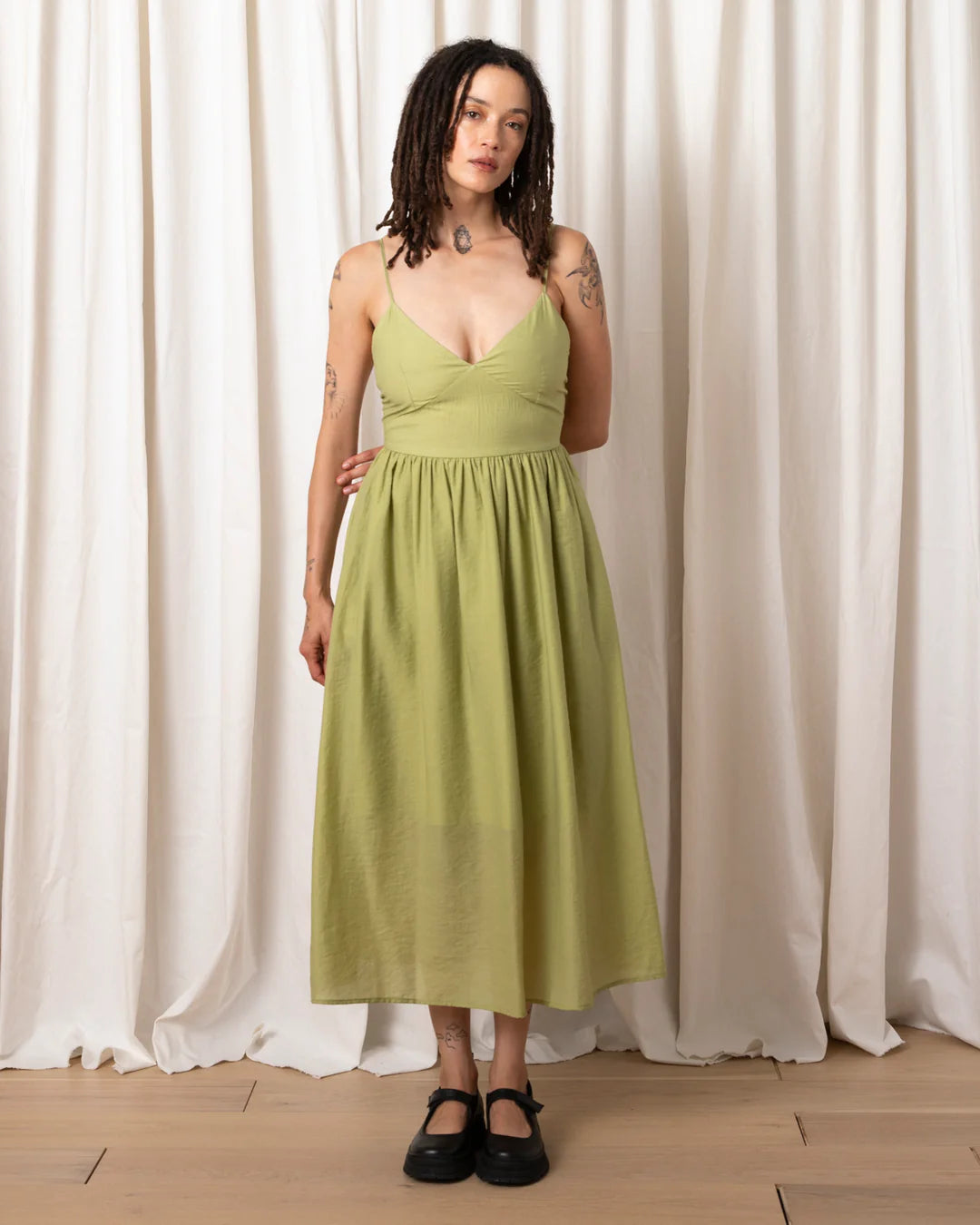 Tie Back Midi Dress - Muted Lime