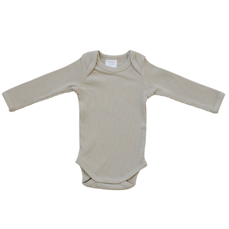 Organic Cotton Long Sleeve Ribbed Bodysuit - Oatmeal