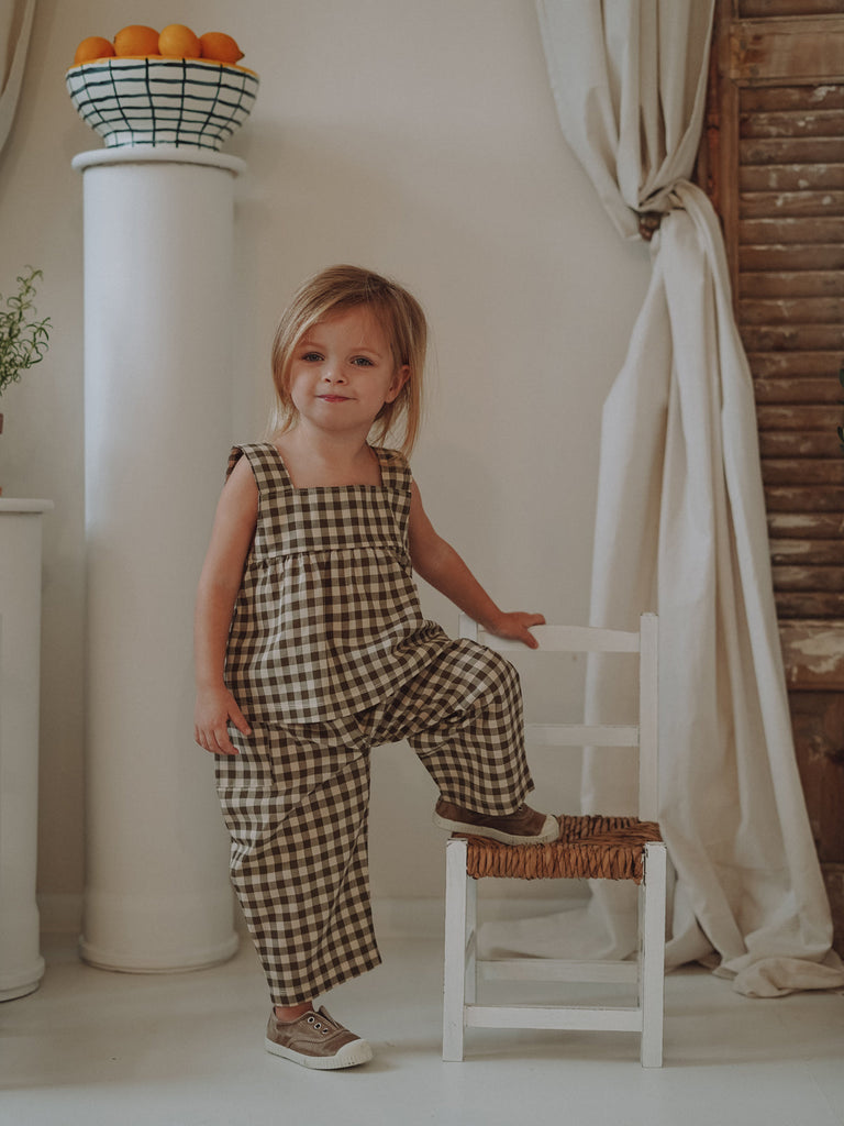 Olive Gingham Fisherman Pants with pockets