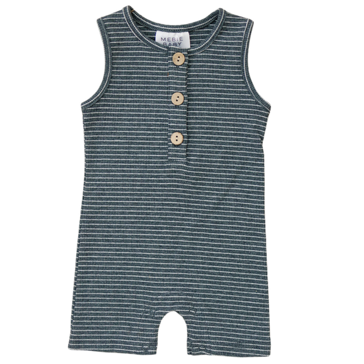 Charcoal + White Striped Ribbed Short Romper