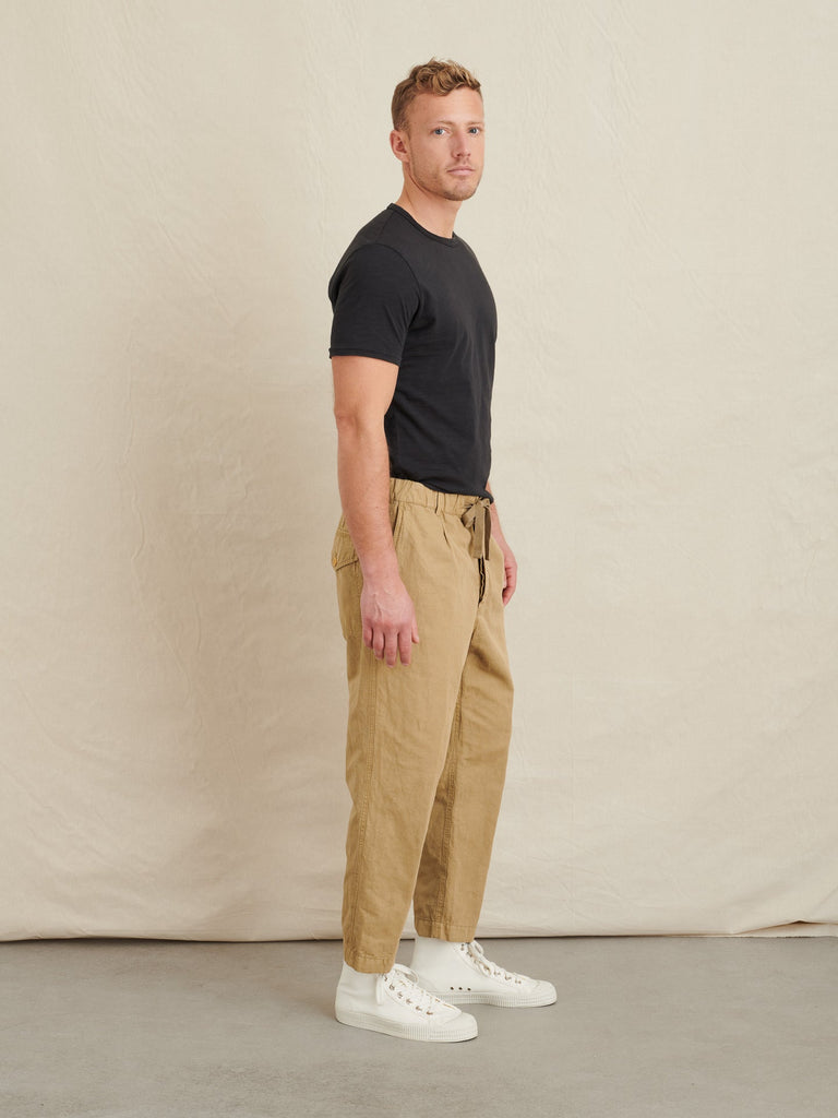 Pull On Pant In Cotton Linen - Vintage Khaki